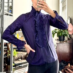 Etro Deep Purple high neck ruffle Blouse